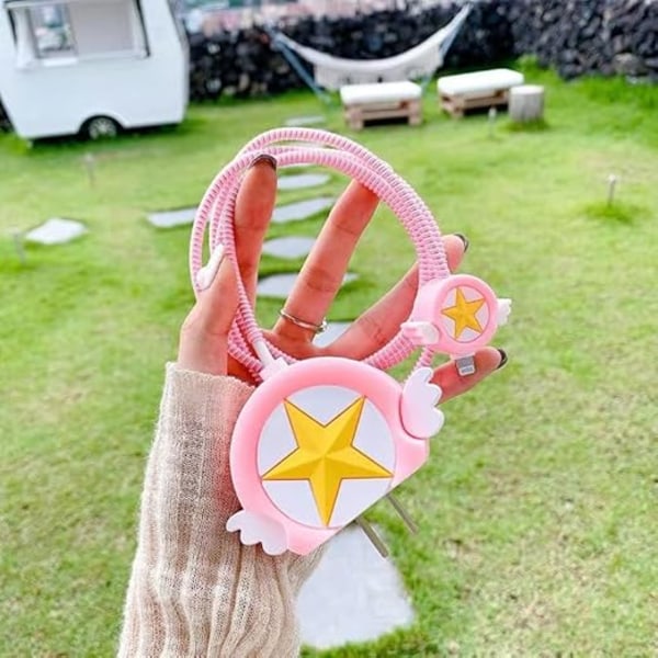 Sött tecknat snabbladdarskydd för Apple 18W 20W iPhone 14 13 12 sakura wings