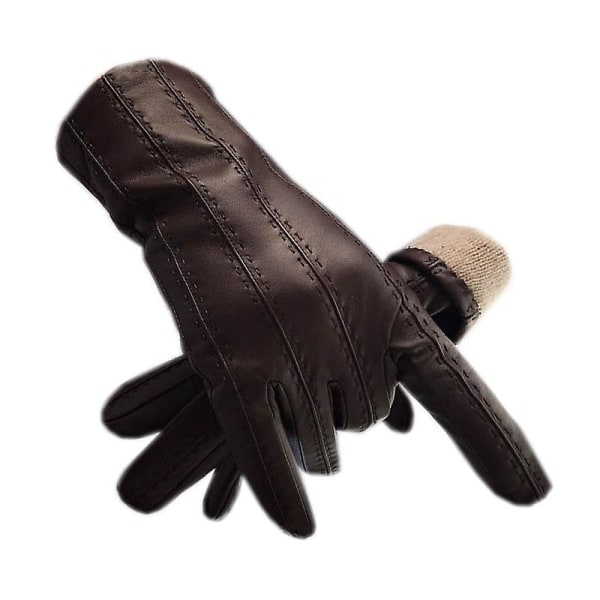 Vinter Män Mode Fårskinn Handskar i äkta läder Bomullsfoder Vinterhandskar Hålla värmen Köra Åka Utomhus Svart Ny Brown 11