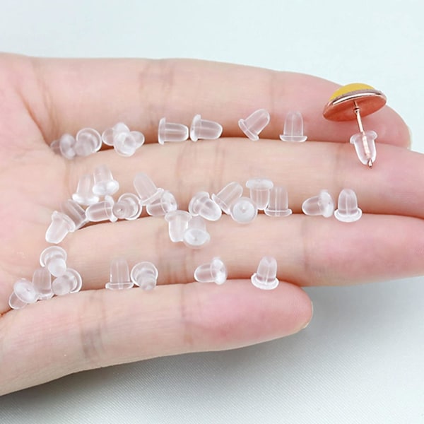 100 st silikonörhängen, tryck på örhängen, örhängen plugg, för DIY-ersättning, transparent (4 * 4 mm)