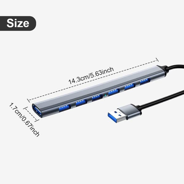INF USB3.0 til USB2.0/3.0 USB-hub med 7 porter Silvergrå