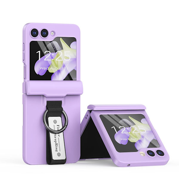 Z Flip 5 Ring Case, tynd hængselbeskyttelse stødsikkert etui til Samsung Galaxy Z Flip 5 med håndrem og ring Purple