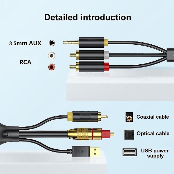 Digital til analog lydkonverteringskabel, digital Spdif/optisk og koaksial til analog L/r Rca lydkabel for //tv Black