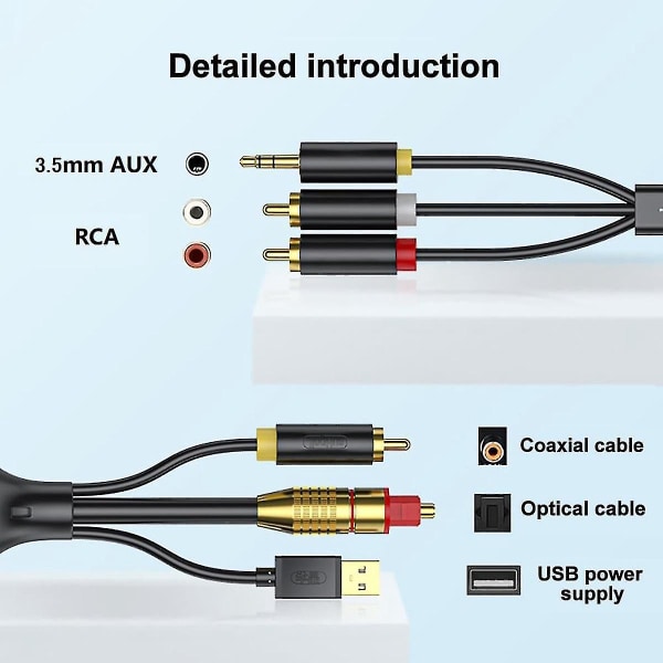 Digital till analog ljudkonverteringskabel, digital Spdif/optisk & koaxial till analog L/r Rca ljudkabel för //tv Black