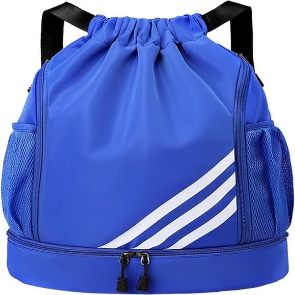 Drawstring Bags, Waterproof Swim Bag for Kids and Adults, Large Drawstring, Athletic Drawstring Gym Backpack, Blue