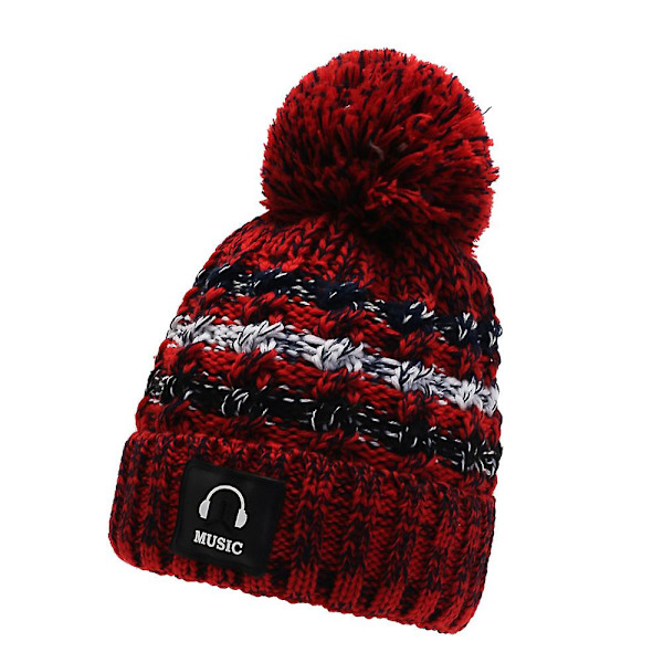 Kvinnors stickade vintervarma mössa Chunky Thermal Pom Pom Hat Beanie Cap Wine Red
