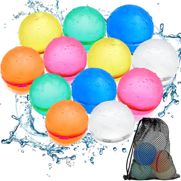 12 stk genanvendelige silikone vandballoner med mesh taske
