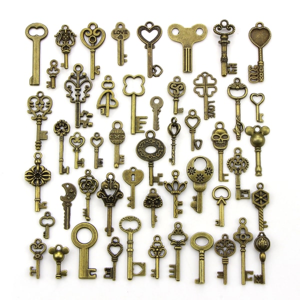 50 stk store antik bronze skelet nøgler rustik nøgle til bryllup dekoration favor, halskæde vedhæng