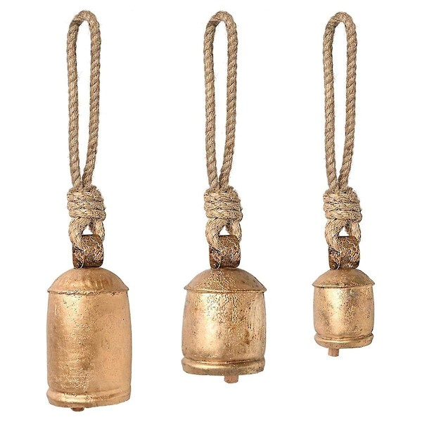 Valurautaiset riippuvat lehmänkellot, 3 kappaleen sarja, riippuvat harmoniakellot, puutarhan rustiikkiset, rentouttavat, rauhalliset tuulikellot As Shown