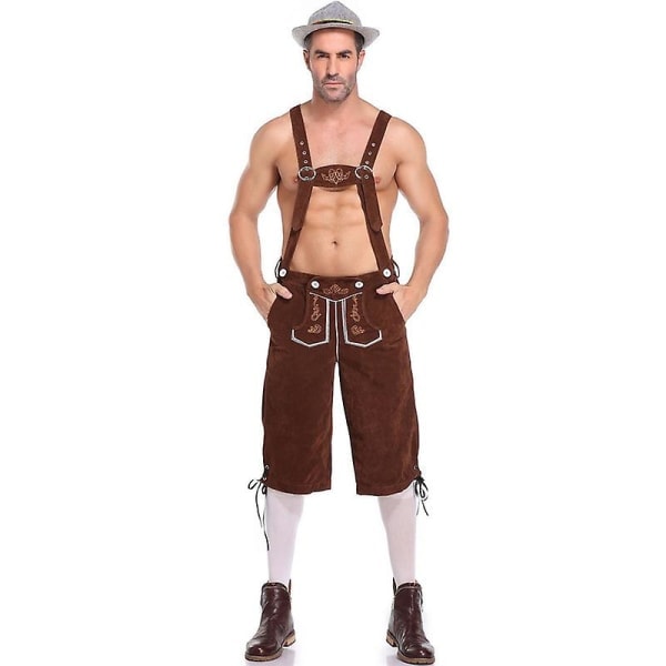 Lederhosen för män - Äkta läder, Tyska Lederhosen för män, Oktoberfest-outfit - Kort ljusbrun, Storlek M