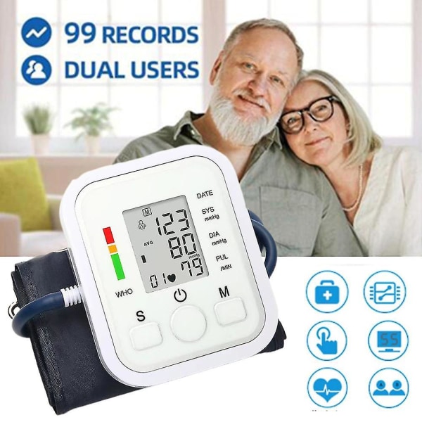 Hemma digital automatisk blodtrycksmätare med överarm Stor manschett för att mäta hjärtfrekvensgåvor