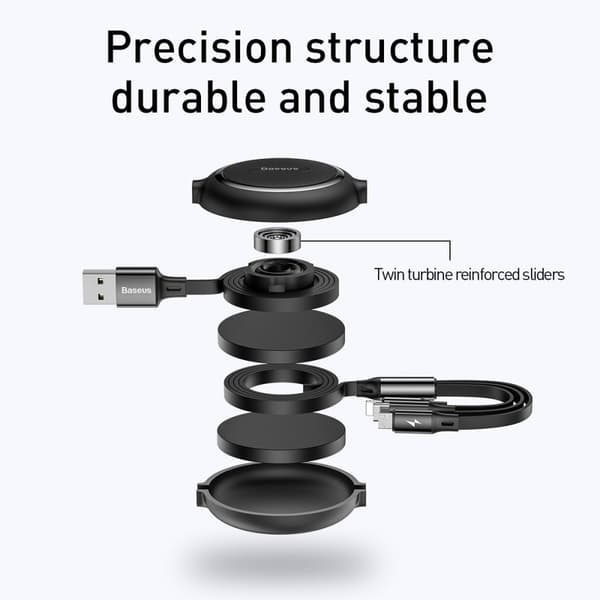 Basues 1,2 m 3-i-1 USB-C / Lightning / MicroUSB Udtrækkelig Sort size 91