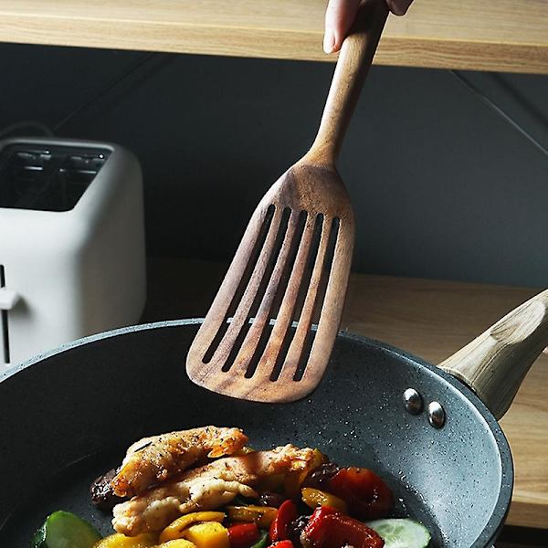Träk köksredskap, 2 st träskedar och stekspade för matlagning, elegant, köksredskap för Ho