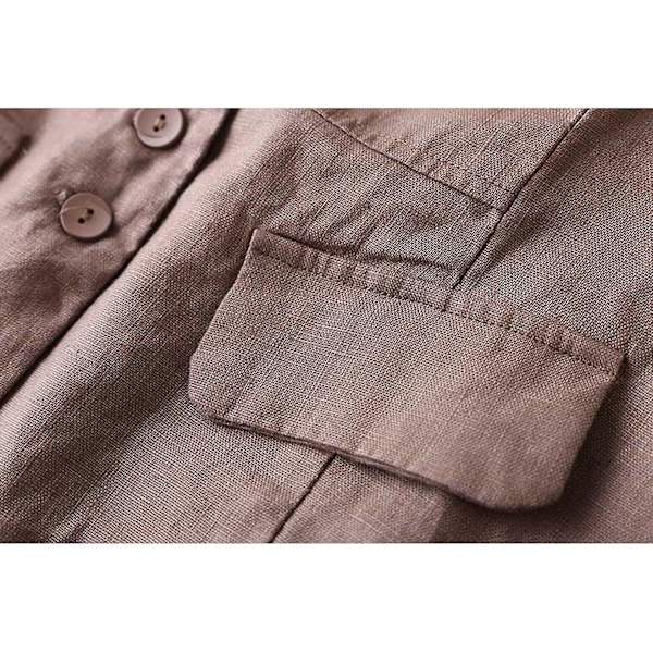 Dame Bomuldslinned Vest Casual Løs V-hals Ærmeløs Veste Jakke Khaki X-Large