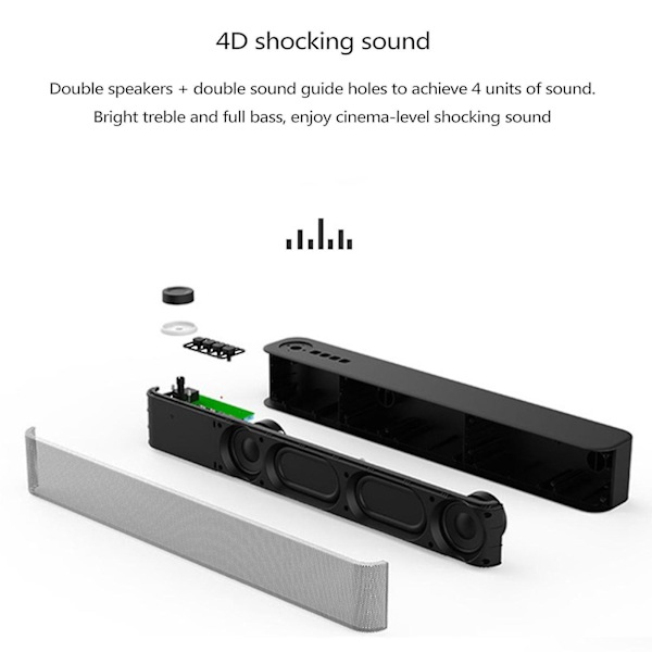 Bluetooth-kompatibel høyttalerlydplanke USB-drevet hjemmekino 1200 mAh batteri