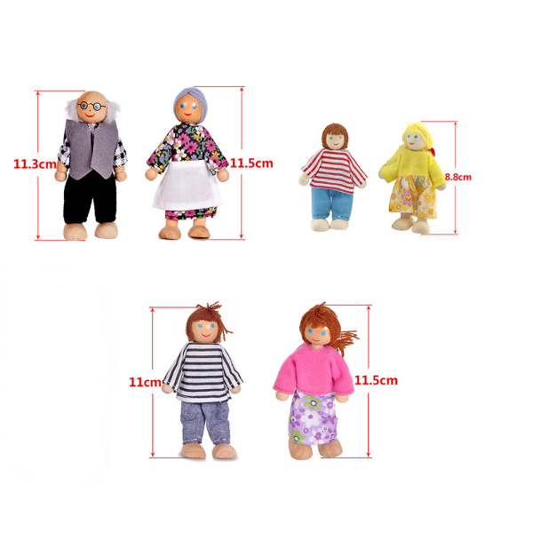 Puinen huonekalu nukkekoti perhe miniatyyri 6 ihmistä setti nukke lelu lapselle