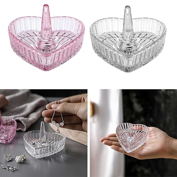 Håndlavet Klar Glas Ringholder Skål Til Smykker Dekorativt Hjertedesign tao