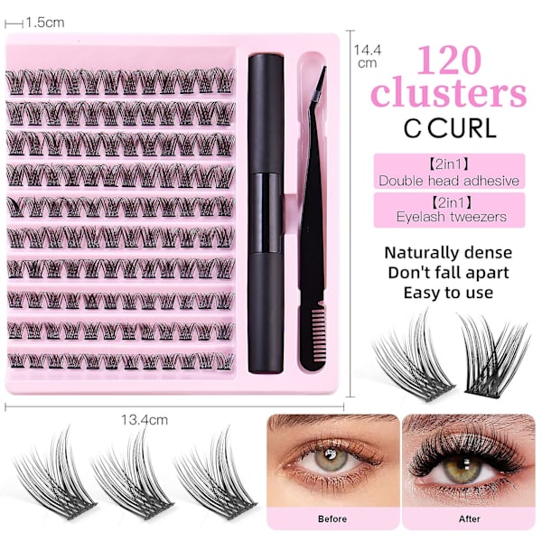 Diy-ripsienpidennyssarja, ripsiryhmät liimalla ja tiivisteellä yksittäiset ripset -sarja 120 pcs