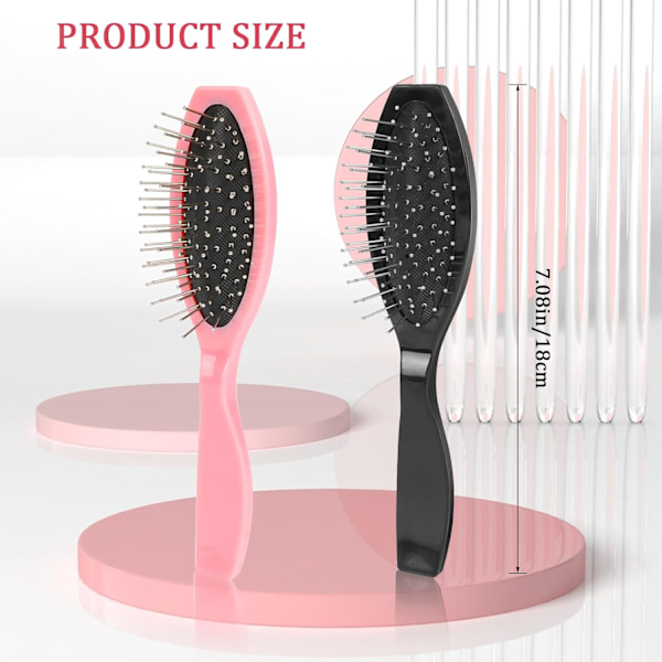 Perukborstar med rostfria stålnålar, 2-pack, Portabel professionell borste för syntetiska peruker black+black 2