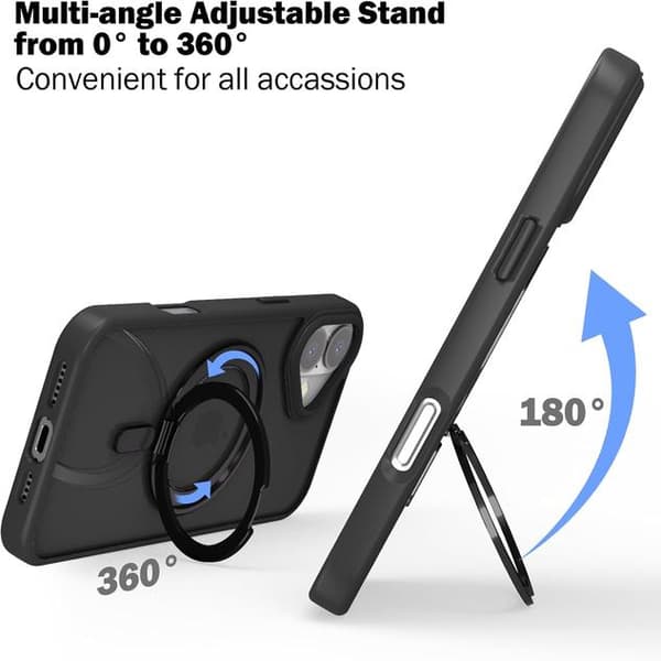 Magnetisk skal til iPhone 16 eller 16 Plus [MagSafe-kompatibelt], Transparent Slim Bagside med 360° Roterbart Ringstativ Grå Grey Grey iphone16plus