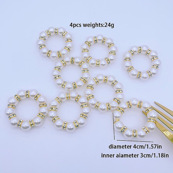 100 st Perle Servett Ringar Servettringshållare Imitation Pärlor Vita Servettringar Eleganta Rhinestone Servettringshållare för Formell Bröllop Hemmiddag
