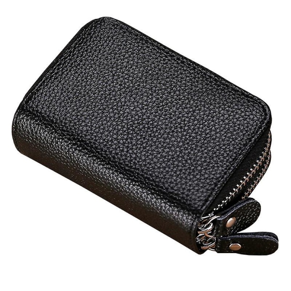 Kreditkortshållare i äkta läder med dragkedja Case Rfid-blockering med dragkedja runt plånbok - svart
