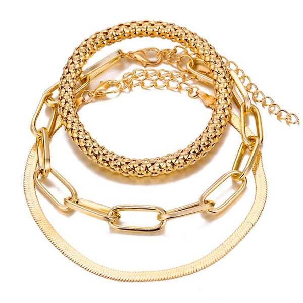 3pcs/set Fashion Thick Chain Link Bracelets Bangles For Women Vintage One Size
