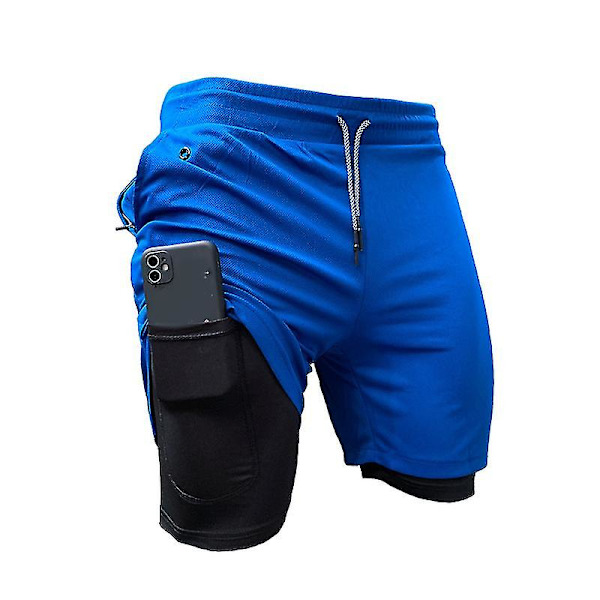 2-i-1 tränings- och löparshorts för män, träningsbyxor med ficka Navy Blue