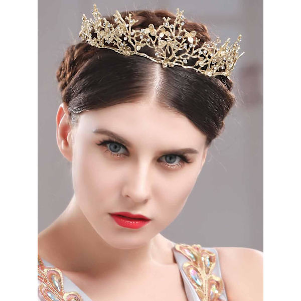 Gull Tiara Bryllups Tiaraer Og Kroner For Kvinner, Rhinestone Dronning Tiara