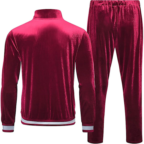 Velour Träningsdräkt Sammetsdräkt: Herr Jogging Träningsdräkt 2 Delar Set Dragkedja Tröjor Jacka Byxor Med Ficka Red Large