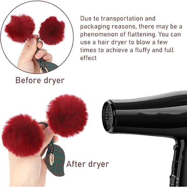 Söt Körsbärs Nyckelring Fluffiga Accessoarer Körsbärs Väskberlocker Plånboksberlocker Bilväskberlock Handväskor Hänge för Kvinnor Flicka Födelsedagspresenter Strumpa red