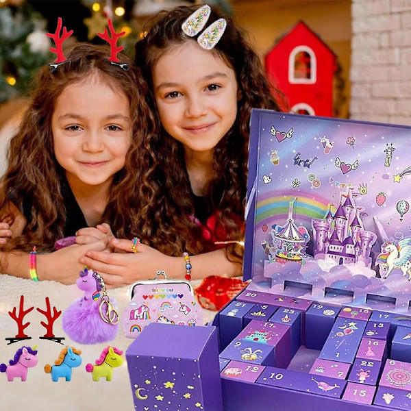 Enhörningsadventskalender för flickor 2023 Jul, Barn Adventskalender Skönhetsflickor, 24 dagar Nyhetsgåvor, Present till barn Flickor, Nedräkning Dagar Till B