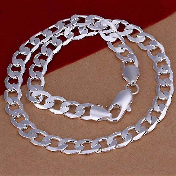 925 Sterling Silver Färg Halsband För Herrar 18/ 20/24/26 Tum Klassisk 12mm Kedja Lyx Smycken Bröllop Julgåvor 60cm 24inches