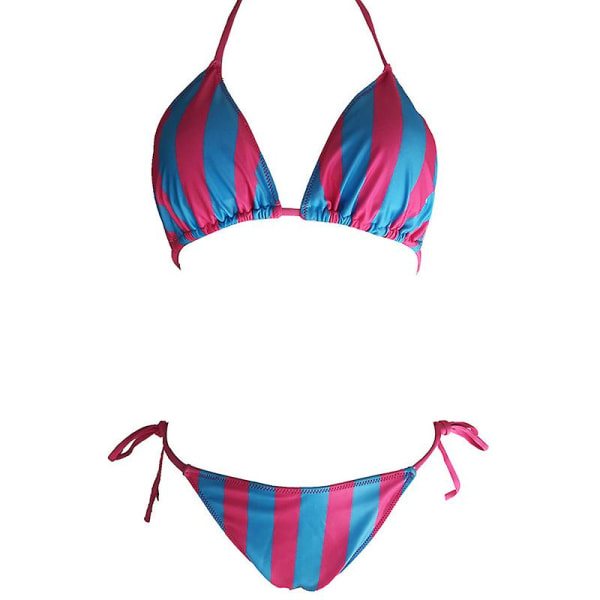 Dame Sexy Strappy Bikini Thong Set Polstret badetøy sommer strand badedrakt Blue Pink L