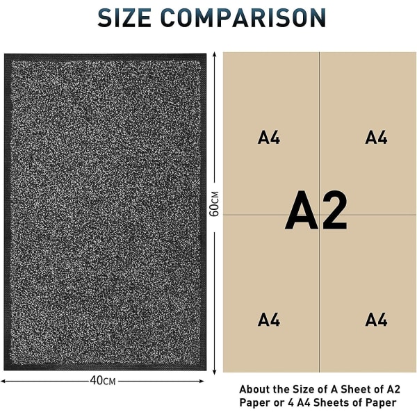 Dörrmatta smutsfälla för inomhus och utomhus, 40x60 cm, grå svart dörrmattor inomhus, tvättbar barriärmatta, kraftig halkfri entrématta, skoskrubb