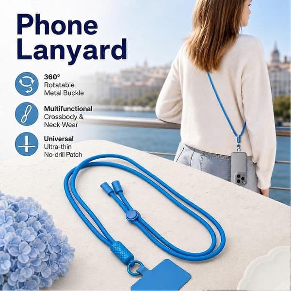 Roterende telefonstropp - Justerbar crossbody-stropp for deksler, ørepropper og reise Black 1pcs