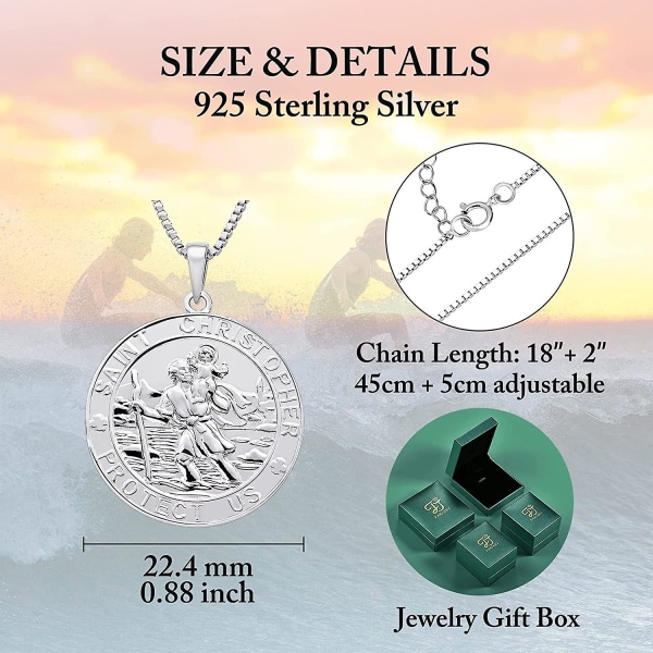 St. Christopher Jewelry 925 Sterling Sølv, Antiqued Religious Protector Talisman Pendant For Men Women