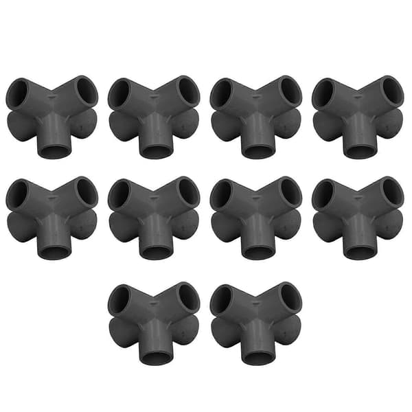 10 stk. PVC-rørfittings 20 mm 5-vejs retvinklet 3-dimensionel albue-rørforbindelse til møbler sort