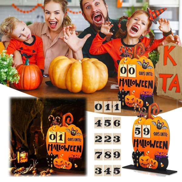 Halloween-dekorationer Halloween-adventskalender Halloween-nedräkningskalender i trä Träbord Halloween-kalender för barn Handdekoration