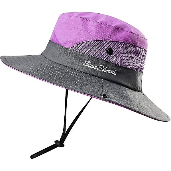 Naisten ulkokäyttöiset UV-suojatut taitettavat aurinkohatut, mesh -leveäreunainen rantakalastushattu Purple