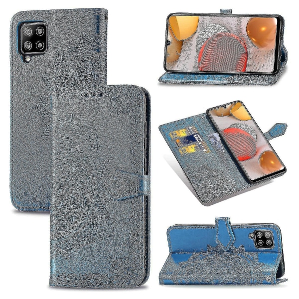Samsung Galaxy A42 5g Case Cover Emboss Mandala Magnetic Flip Protection Stötsäker - Blå