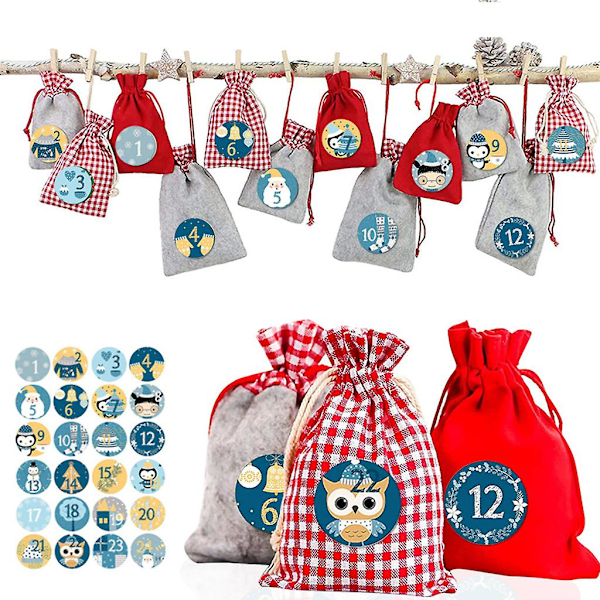 Christmas Advent Calendar 24 Days Reusable Candy Gift Drawstring Bags Sacks Diy