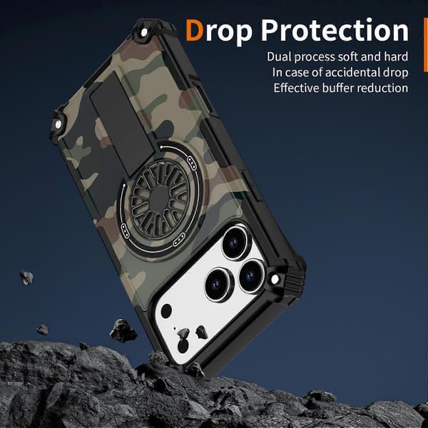 Til Apple iPhone 17 Pro Max Camouflage MagSafe Ring Kickstand Cover Grün Apple iPhone 17 Pro Max