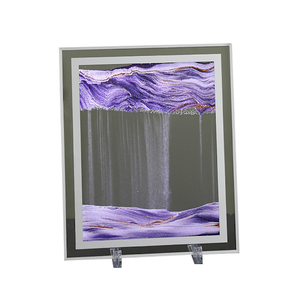 Elegant 3D-effekt timglasmålning Vacker Lägg till omgivande glas Flytande sandbild för skrivbord Purple 10Inch