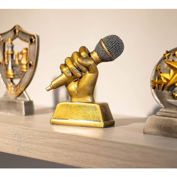 Golden Microphone Trophy - Small Resin Singing Award Trophy Karaoke, Singing Competitions, Parties, 5.5 X 4.75 X 2.25 Inches