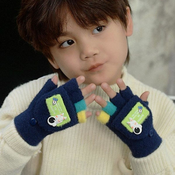 Vinter nya stickade handskar för barn söt tecknad rymdman flip imitation mink Green