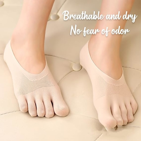 Pairs Femtåstrumpor Osynliga Kompressionsandning Halksäkra Låg Skärning Foder Spacer Båtsockor Fulltå Yoga Sockor för Kvinnor