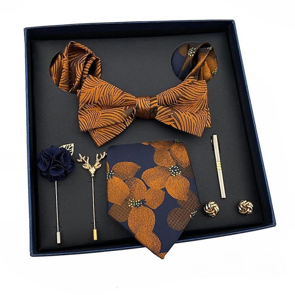 Julegave herre slips sløyfe Firkantet skjerf 8-delt dress gaveeske slips eller jakkeslagsnål