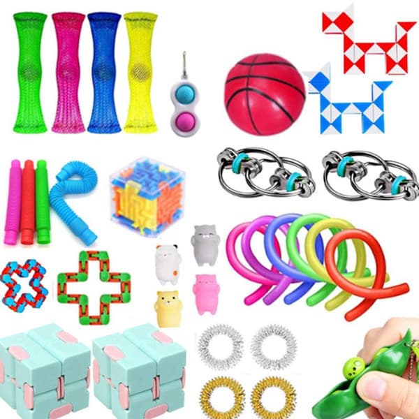 Fidgetlegetøj, stressbolde, huller, bønner og andre flerfarvede blind box-sæt (Blind box 30 stk)