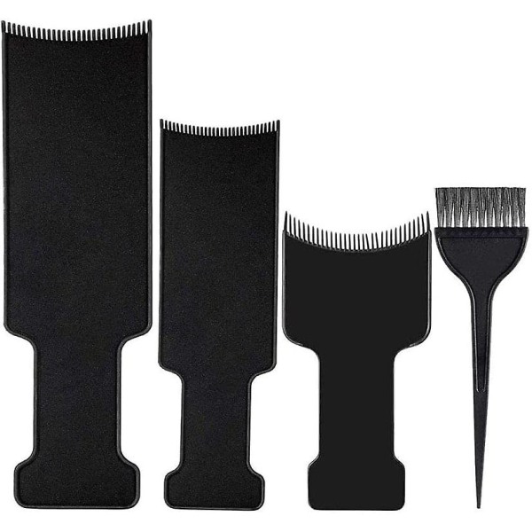Sett med 4 balayage-brett og børster, 3 brett for hårfarging og 1 børste for hårfarging til farging og salongbruk.