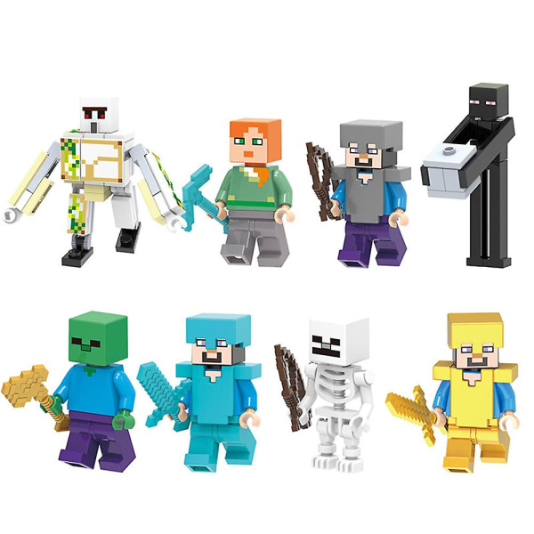 8 stk/sett Minecraft-tema-minifigurer satt sammen minibyggeklossfigurer Leketøy Barnegave